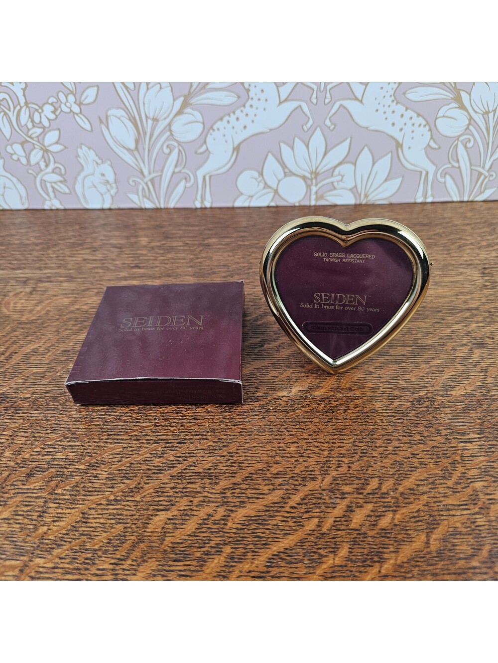 Vintage Seiden Solid Brass Heart Photo Frame 3 Inch Velvet Back Korea